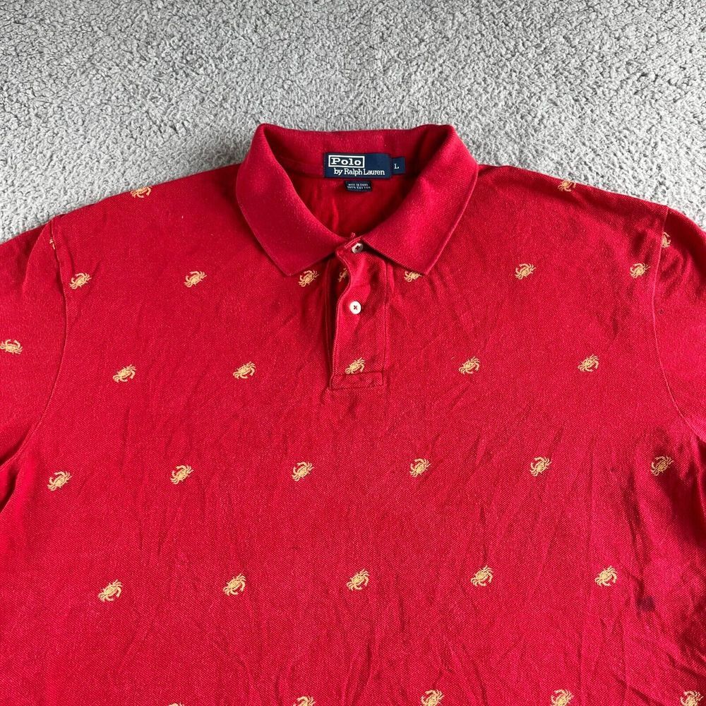 Ralph Lauren Polo Shirt Mens Large Red Graphic Crabs Preppy All‎ Over Print